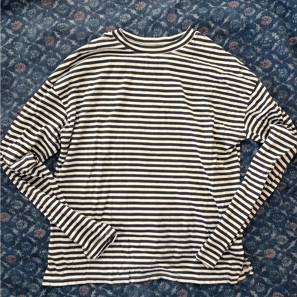 a new day Navy and White Striped Top